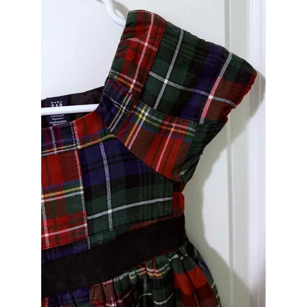 EUC Baby Gap Toddler Girls Size 4T 4 Short Sleeve Red Madras Plaid Holiday Dress